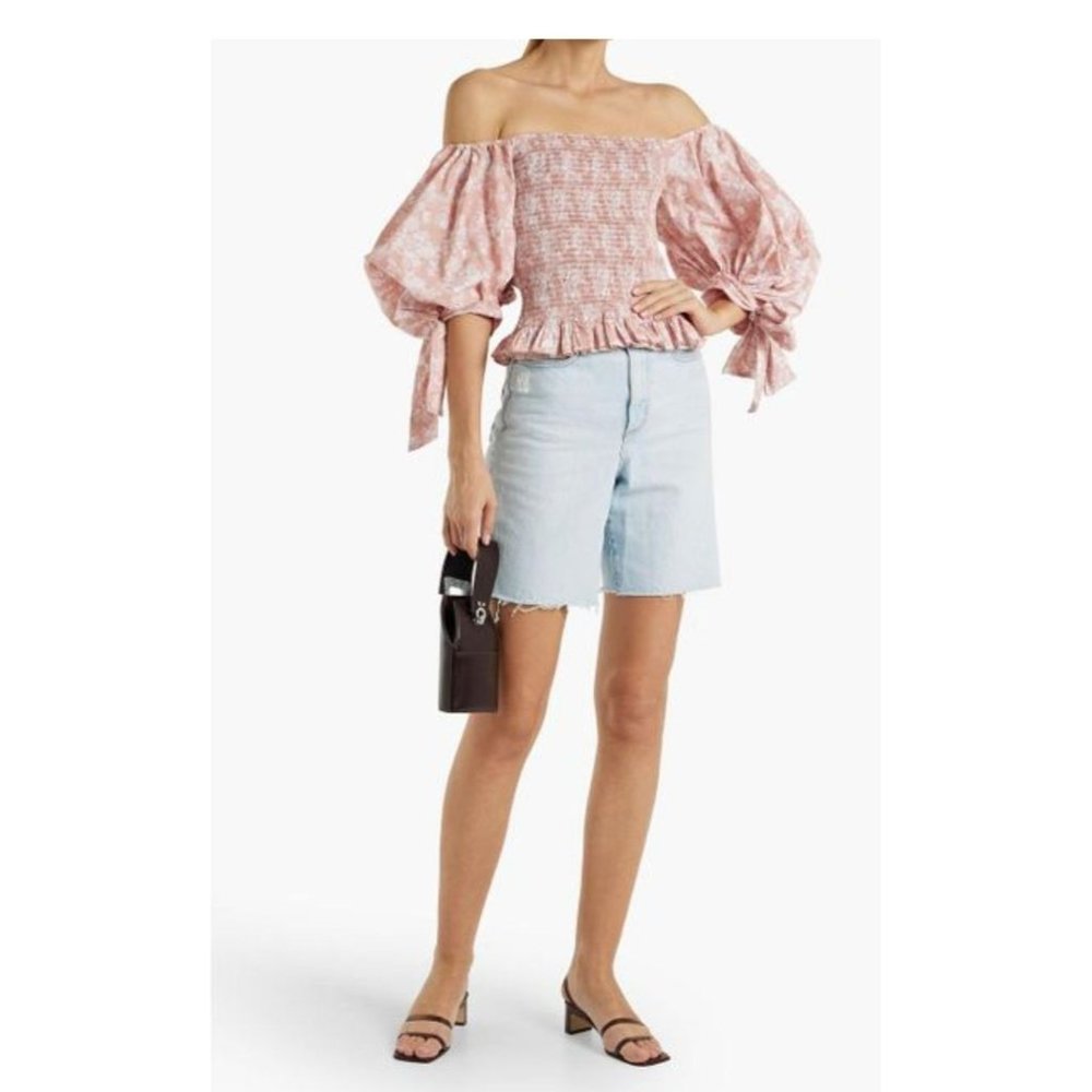 Caroline Constas Pink Nora top puff Off the shoulder size Medium feminine